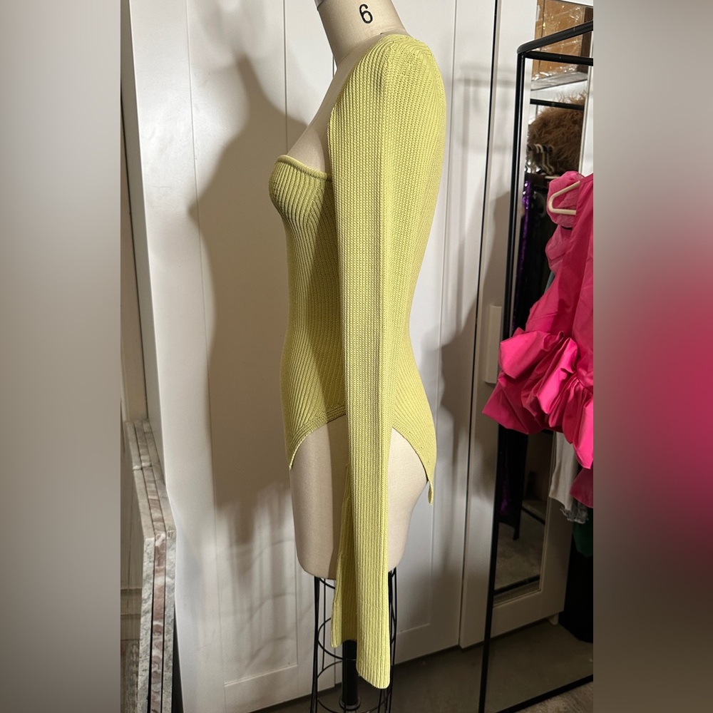 Yellow Ribbed Off-Shoulder Top - Picture 2 of 4